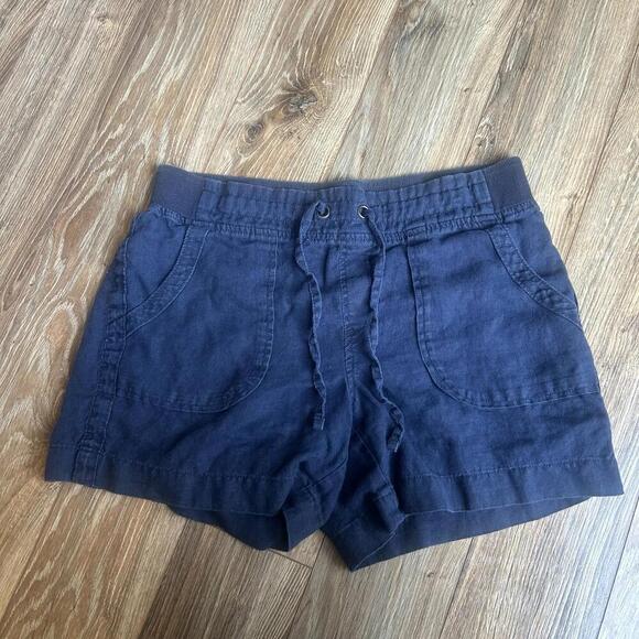 Athleta Shorts Womens Size 6 Navy 100% Linen Drawstring Waist Pockets - Picture 1 of 6